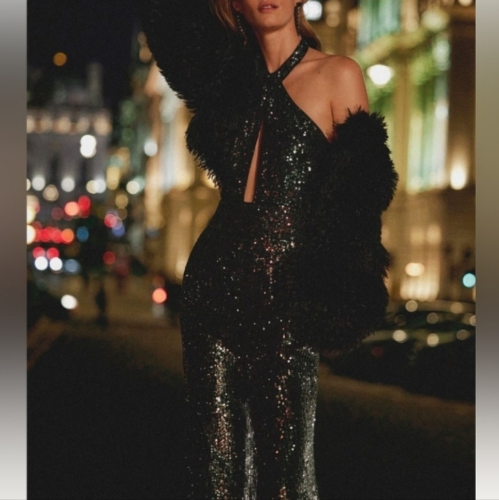 MaEVE by ANTROPOLOGIE Sequins Halter neck Festive Jumpsuit - Picture 4 of 11